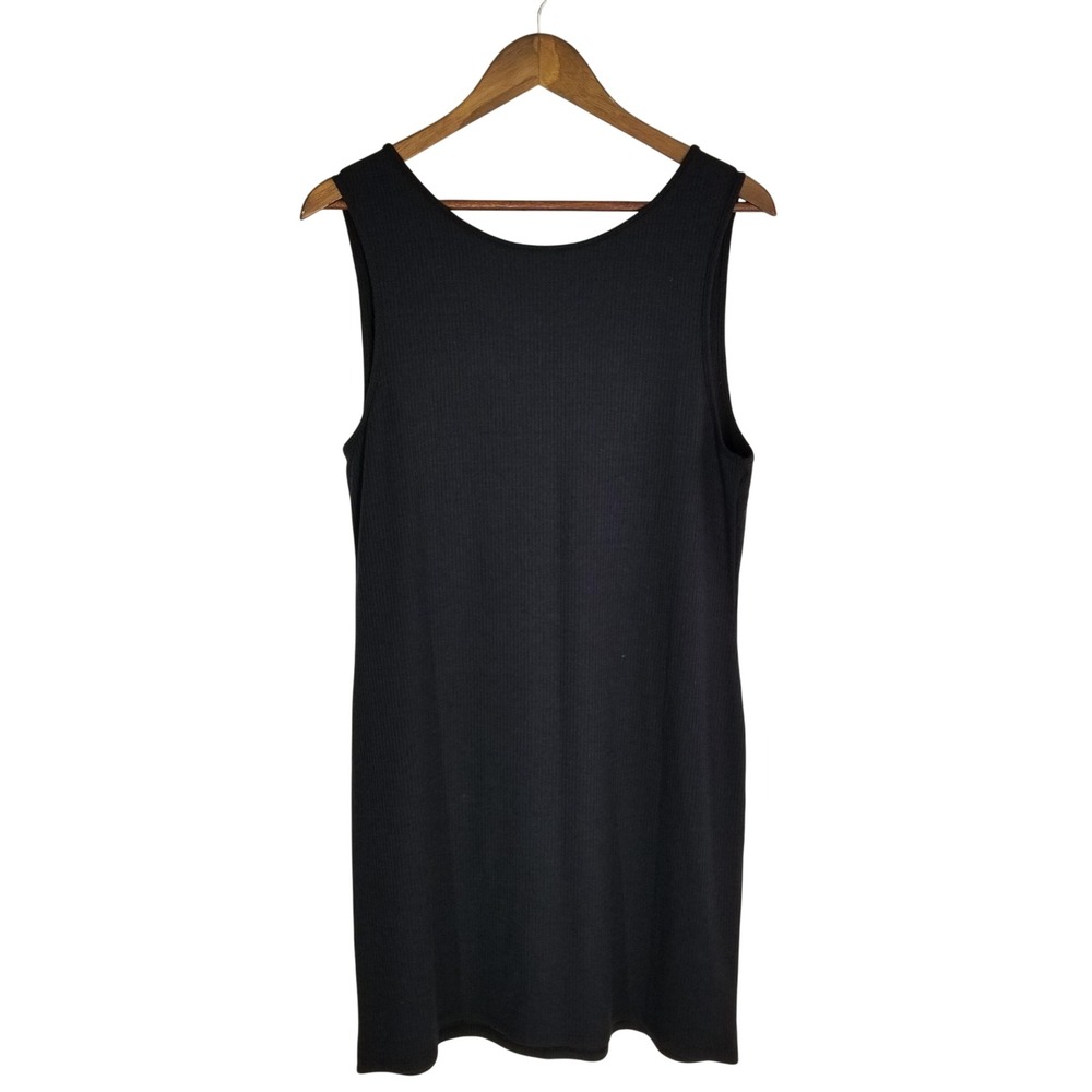 Venus Black Ribbed Knit Sleeveless Notched V-Neck Tank Dress Womens 1X Comfy - Picture 2 of 7
